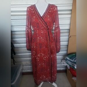 Boho Red Wrap Dress XS